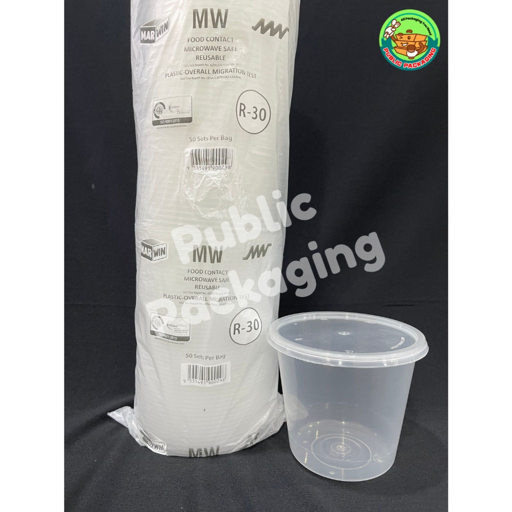 MW R30 - 30oz Round Disposable Plastic Food Container 50pcs Lunch Box ...