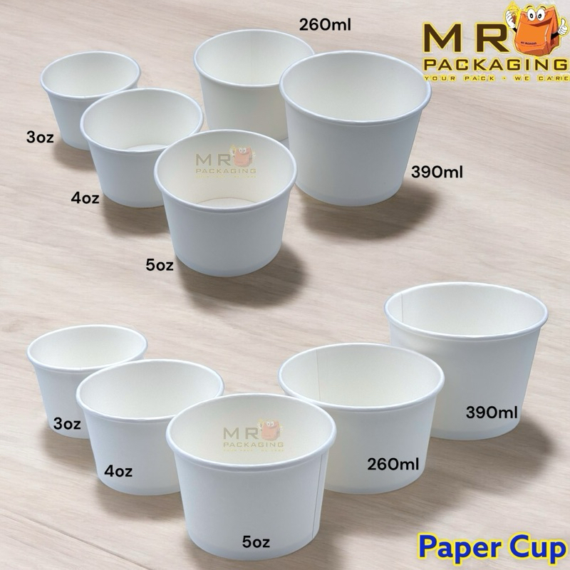 PUTIH Ice Cream Cup (50pcs±) 3oz 4oz 5oz White Paper Cup 3 4 5oz Small ...