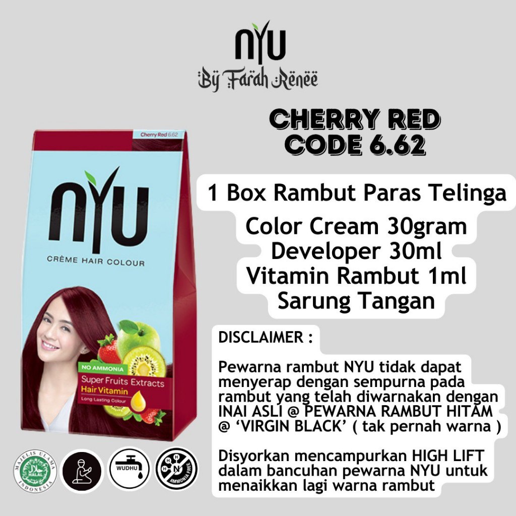 NYU Hair Color Halal Cherry Red Pewarna Rambut Sah Solat Tutup Uban ...