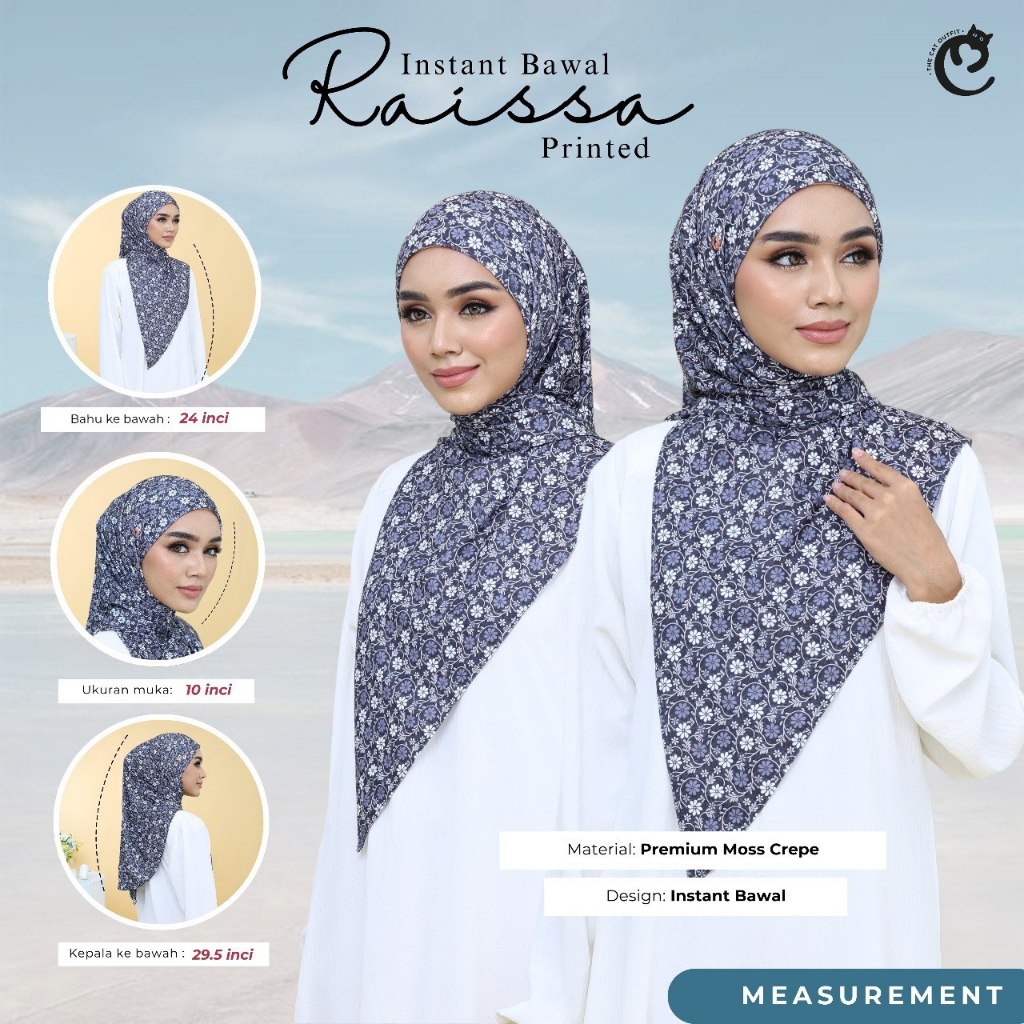 BAWAL INSTANT MUSLIMAH RAISSA PRINTED | KAIN ORGANIC MOSS CREPE CHORAK ...