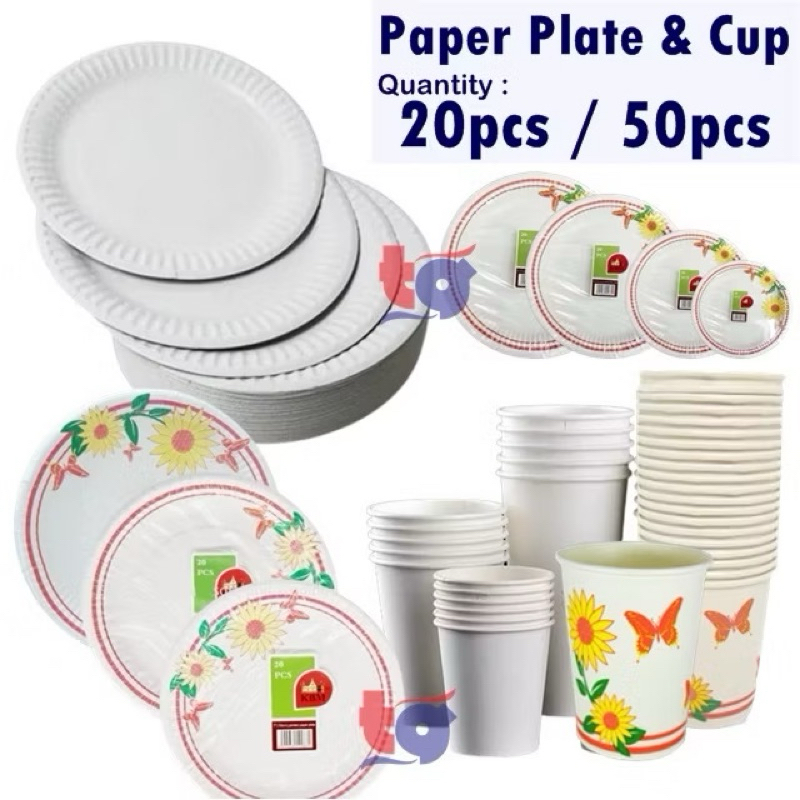 Mk.wares (20pcs)Disposable Paper Cup&Plate/Pingan Glass KERTAS 20keping ...