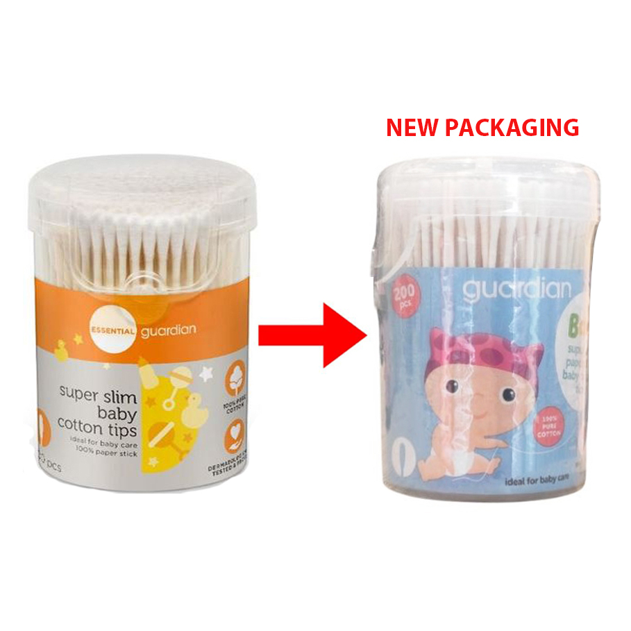 GUARDIAN Super Slim Baby Cotton Tips 200s Small Ear Baby Ear Buds Paper ...