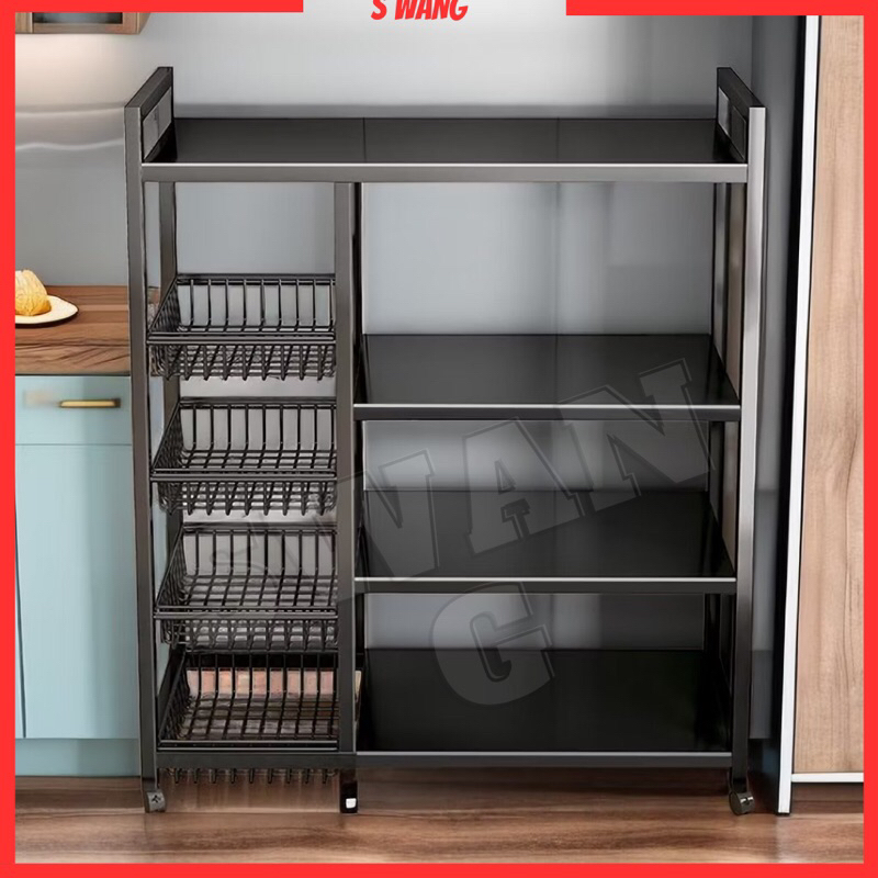 4 Tier Multipurpose Storage Rack Trolley Rack with Wheel Kitchen ...