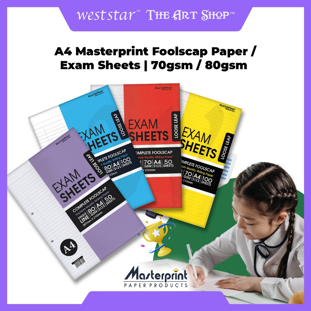 A4 Masterprint Foolscap Paper / Exam Sheets 70gsm 80gsm | A4 Paper ...