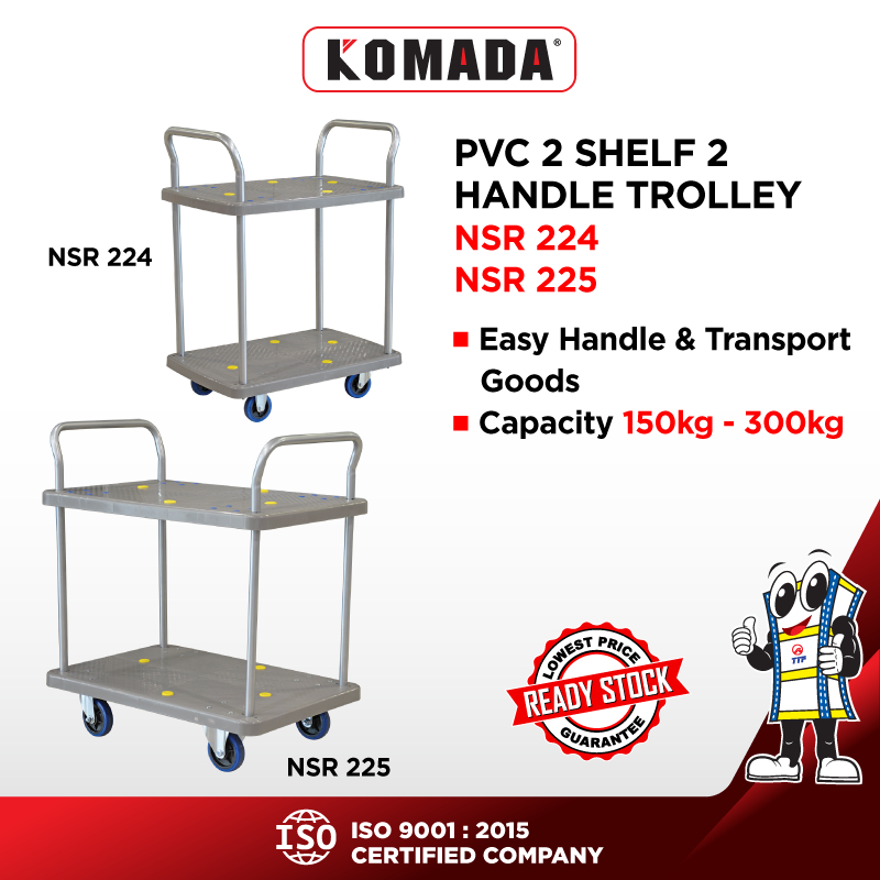 TTF RACKTM 150/300KG PVC 2 Shelf 2 Handle Trolley Plastic Flatbed ...