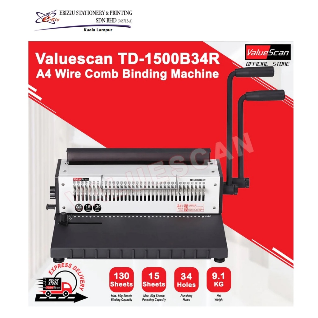 Valuescan TD-1500B34R A4 Wire Comb Binding Machine (Punch- 15 sheets ...