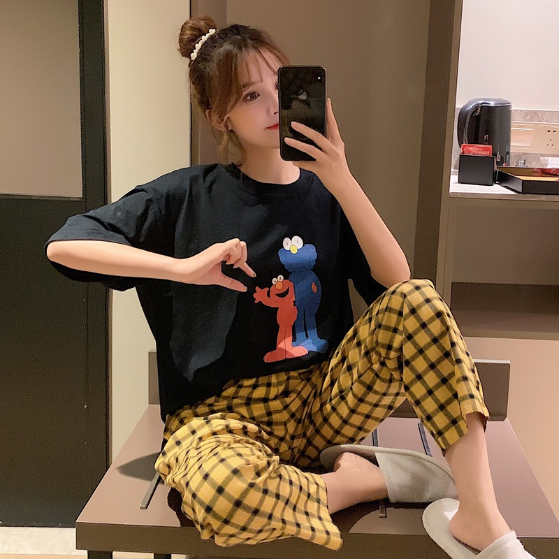 Ladies baju tidur wanita loose two piece Comfortable women Pyjamas Set ...