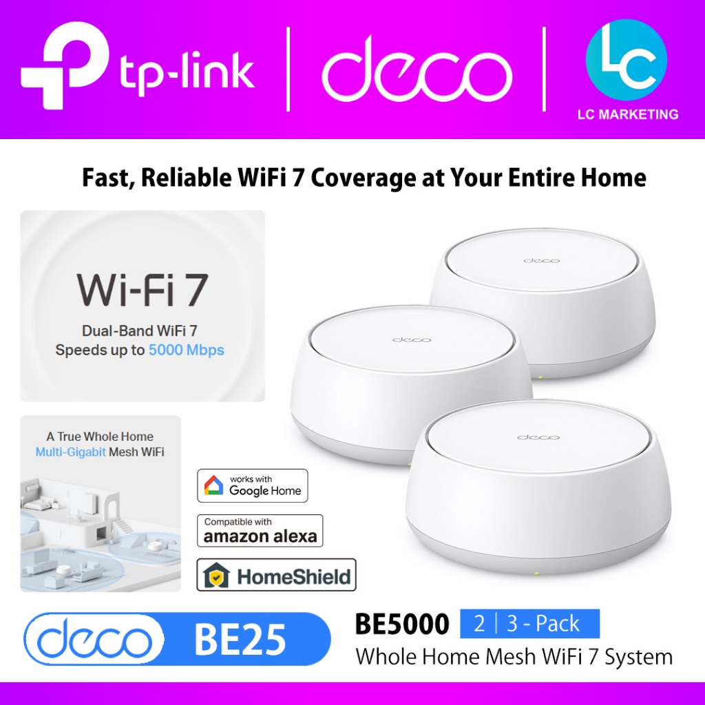 TP-Link Deco BE25 BE5000 WiFi 7 Whole Home AI-Driven Mesh WiFi Router ...