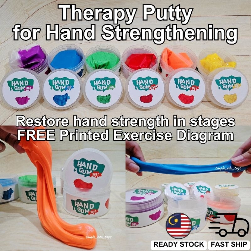 Therapy Putty Hand Gum 6 Resistance Levels Sensory Toy for ADHD Autism ...