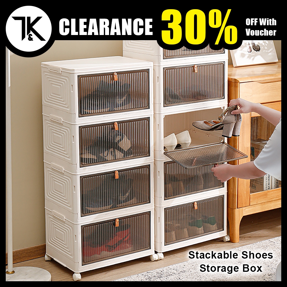 [LOCAL] 1/2/3/4/5/6-Layer Stackable Shoes Storage Box with Wheels ...