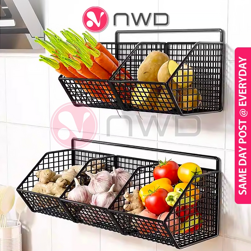 CONVENIENT ACCESS 》 1/2/3 Grids Storage Rack Wall Mounted Fruit ...
