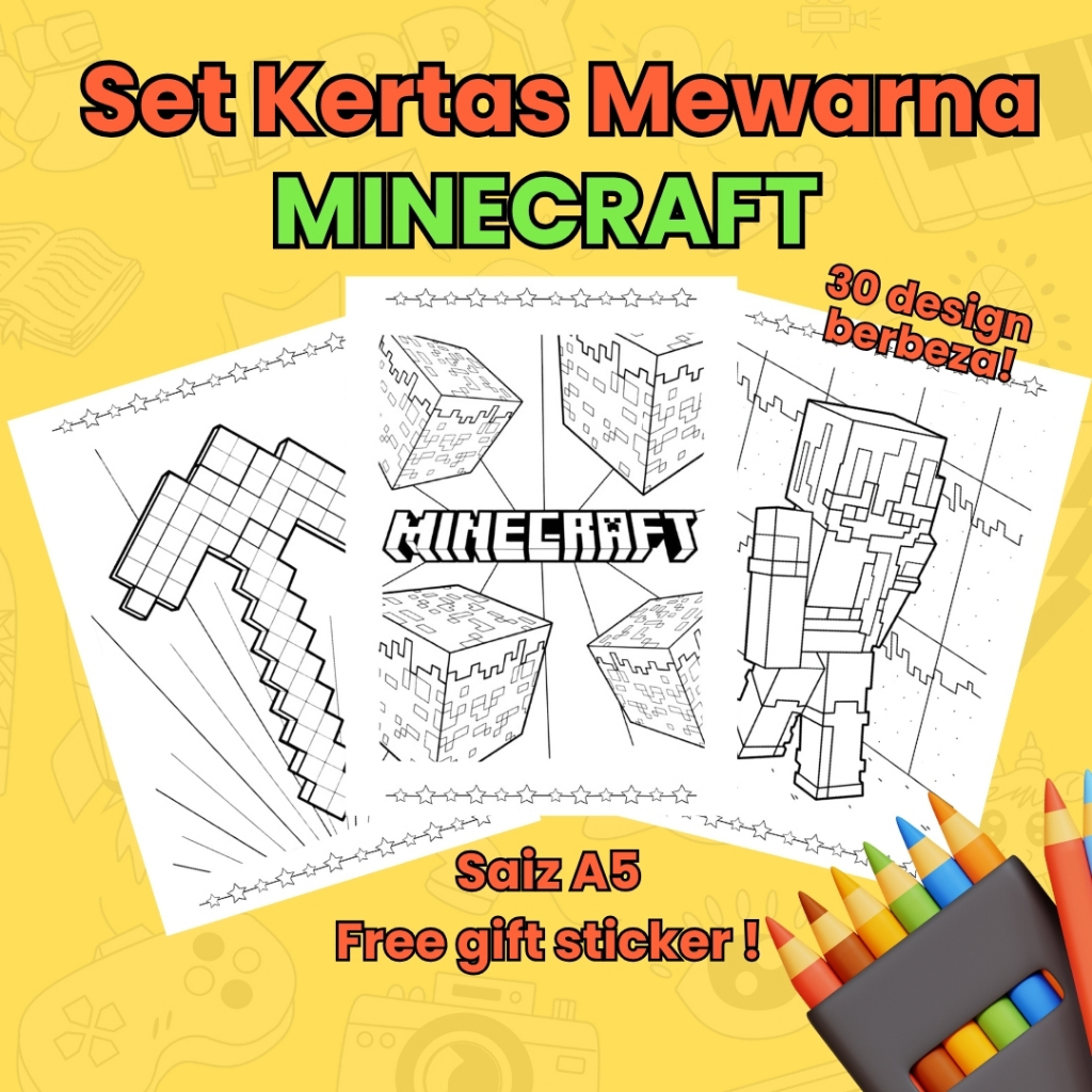 MINECRAFT Coloring Pages A5 – 30 Sheets Children's Coloring Paper Set ...
