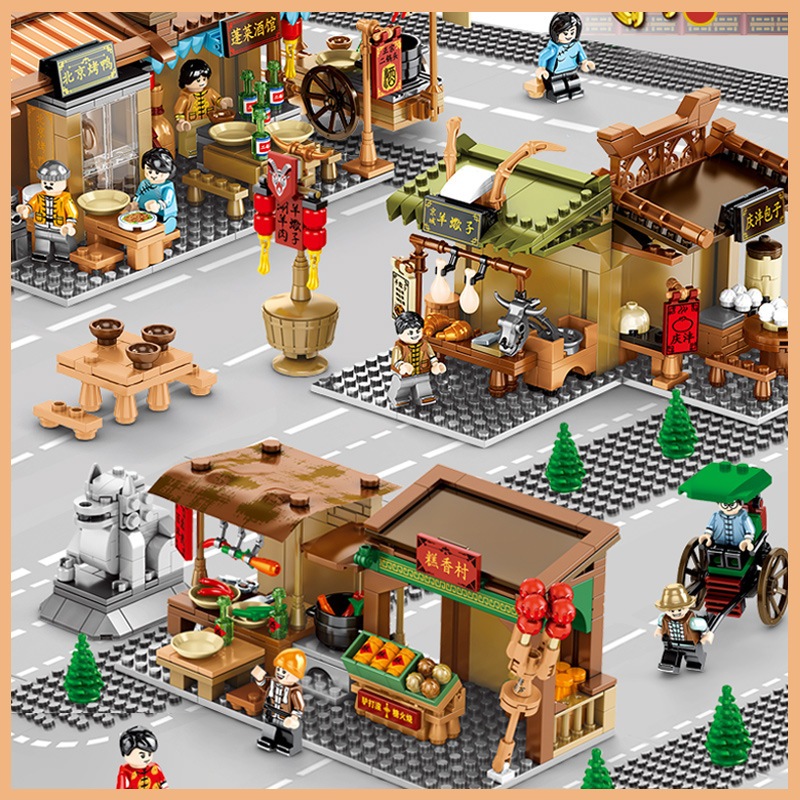 Sembo Block Mini Street Building Blocks Old Mini Street Food Stalls ...
