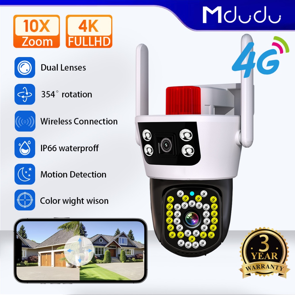 Mdudu Dual Lens 4G SIM CCTV Camera, Dual Screen, 2 Cameras ...