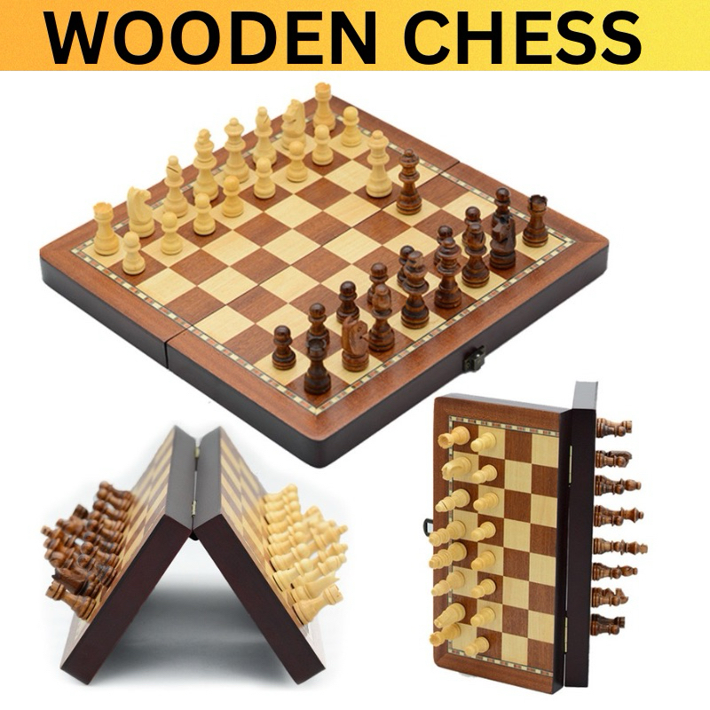 Wooden Magnet Chess Set Folding Chess Board Game International Chess ...