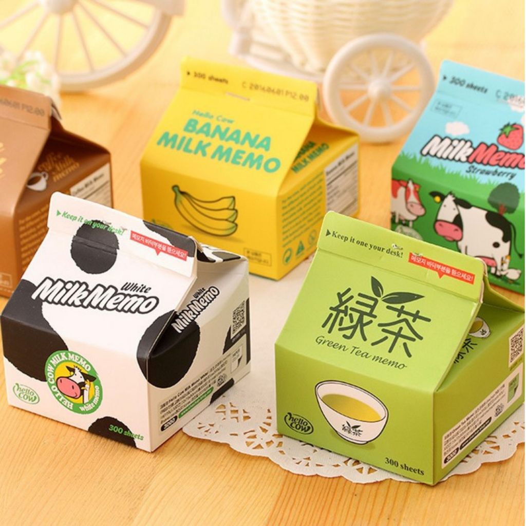 Cute Creative Milk Box Non-Sticky Notes Removable Memo Notepad Memo ...