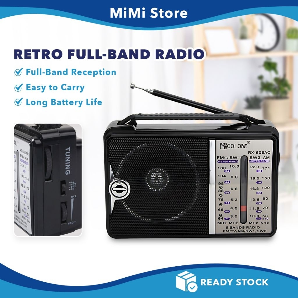MiMi Retro Radio SW-606 AC Radio FM AM SW1 SW2 4 Band Portable ...