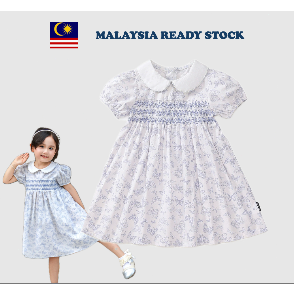 2025Gaun Budak Perempuan Lengan Pendek Corak Rama-Rama Ungu 2-8Tahun ...