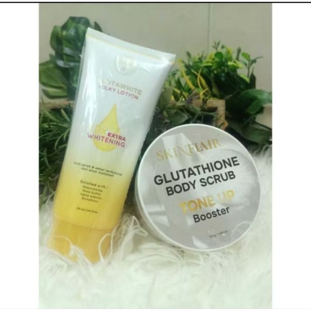 SKINFLAIR GLUTAWHITE MILKY LOTION & GLUTATHIONE BODY SCRUB BODY SCRUB  EXFOLIATING BODY EXFOLIATING SCRUB