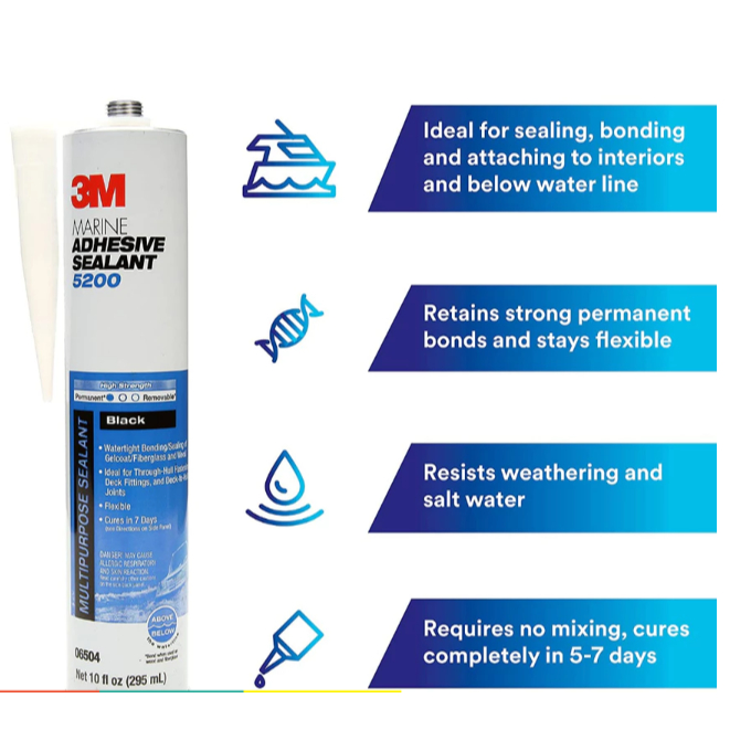3M 5200FC Marine Adhesive Sealant 5200 Fast Cure White, PN06520, 1/10 3M 5200FC Marine Adhesive Sealant 5200 Fast Cure White, PN06520, 1/10