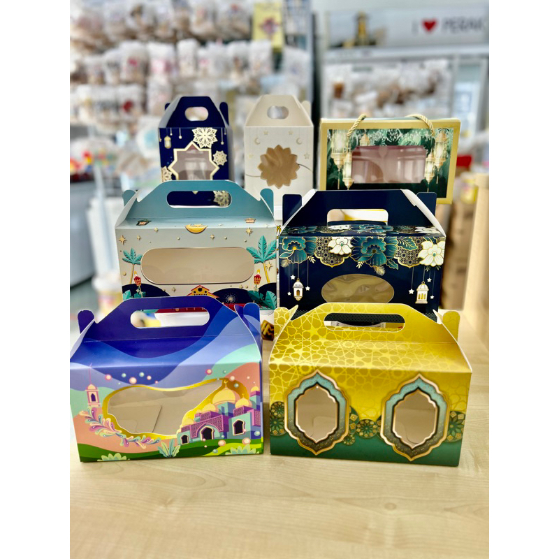 10pc Hari Raya Box Box Kotak Biscuit Raya Aidilfitri Gold String Handle ...