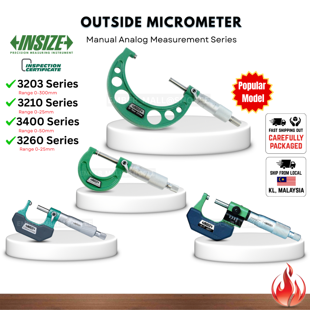INSIZE Outside Micrometer (0-300mm) - Standard | Graduation | With ...