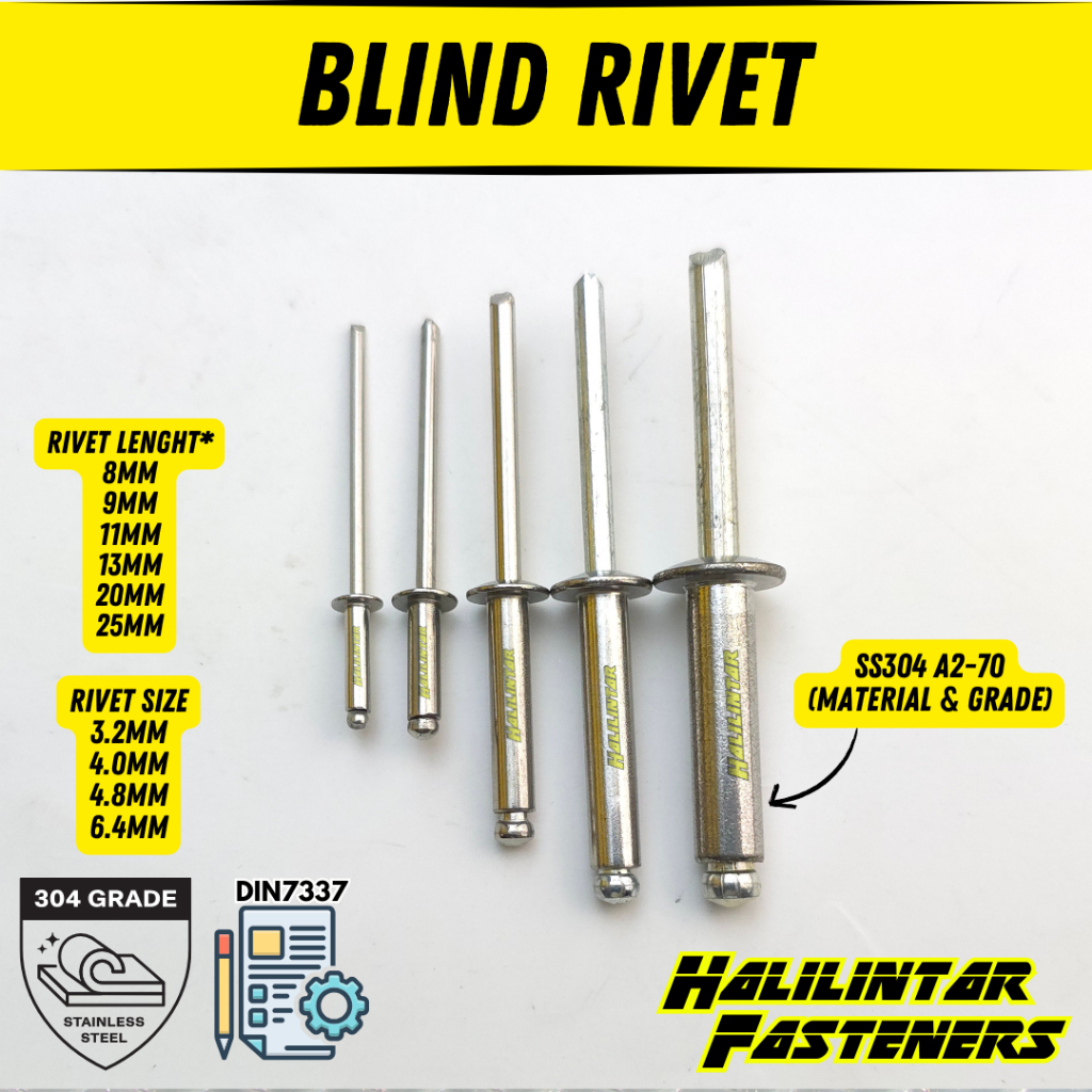 SS304 Stainless Steel Blind Rivet | 3.2mm 4.0mm 4.8mm 6.4mm | Heavy ...
