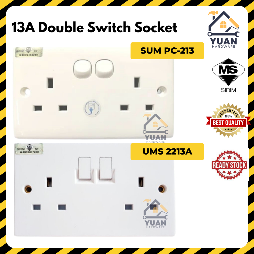[SIRIM APPROVED] UMS 2213A Two Gang Switch Socket Outlet SUM PC-213 ...