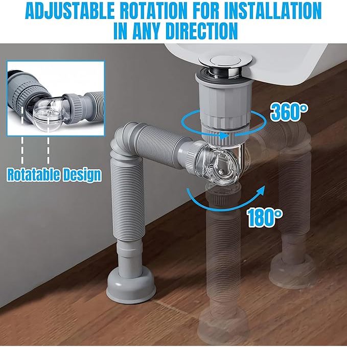 Wash Basin Drain Pipe Bathroom Panel Drain Flexible Hose Plug Anti-Odor ...