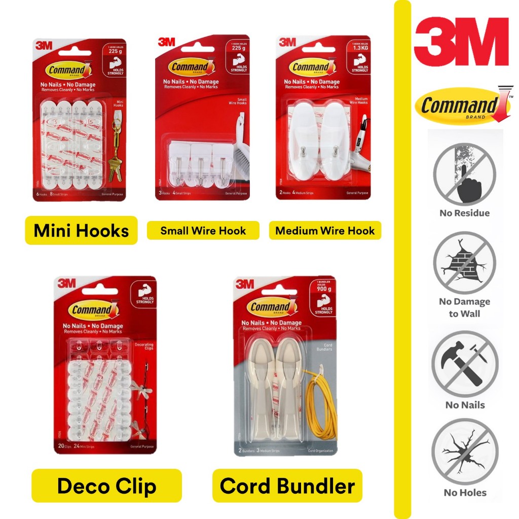 3M Command 17026 17006 17067 17068 17304 Utility Assort. Hook Wall ...