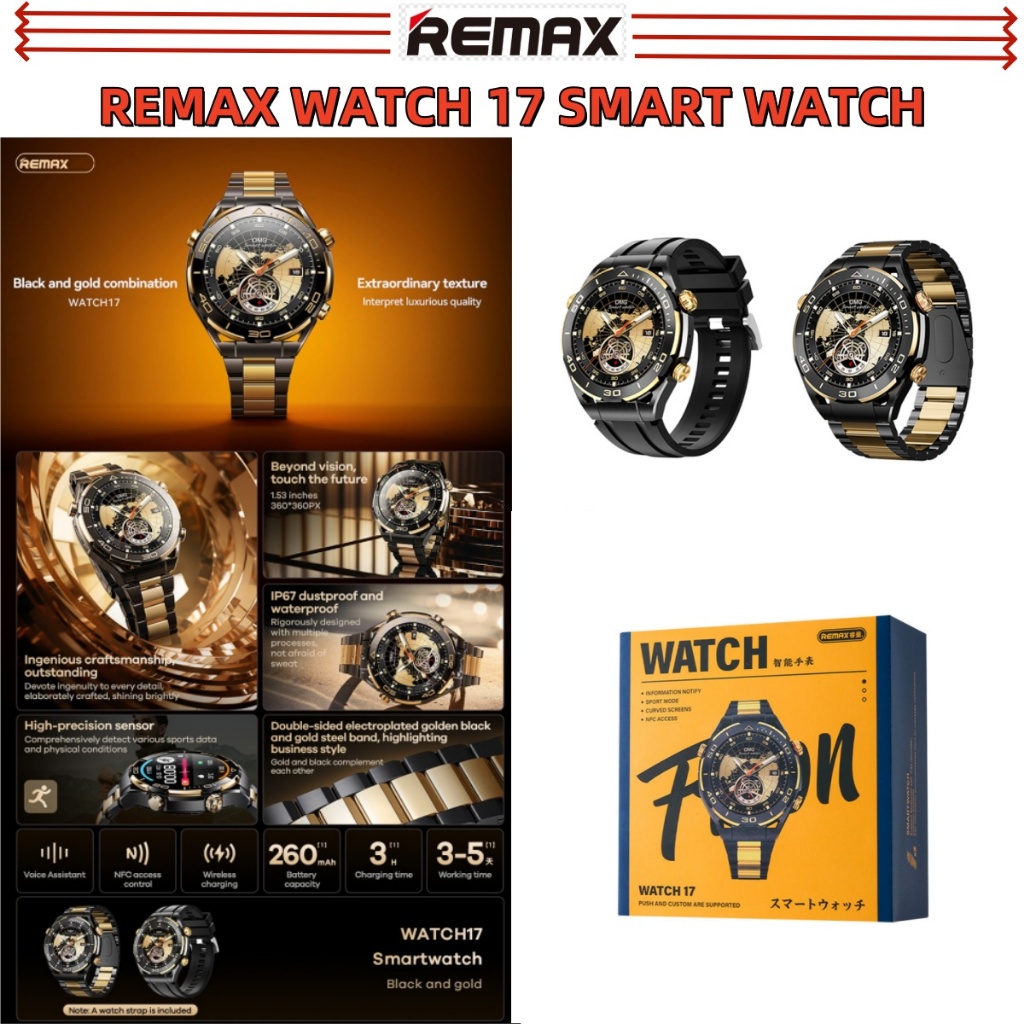 REMAX WATCH 17 Push and Custom Smart Watch ( BLACK+GOLD ) | Shopee ...