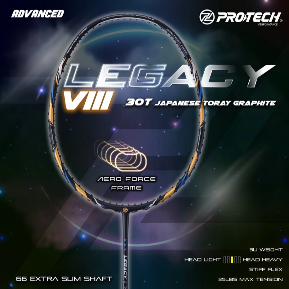 PROTECH Badminton Racket - LEGACY LX-VIII (3UG2)(MAX 35LBS) (FREE ...