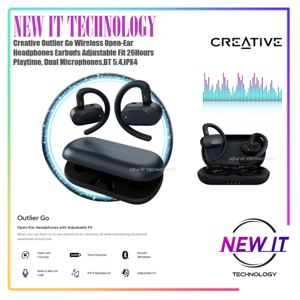 Creative Outlier Go Wireless Open-Ear Headphones Earbuds Adjustable Fit ...