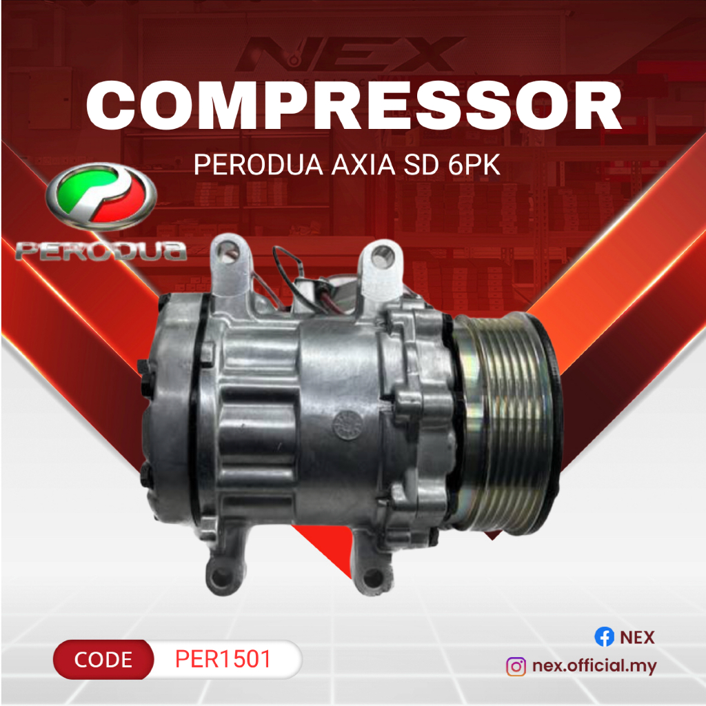 6 MONTH WARRANTY ! COMPRESSOR NEW PERODUA AXIA 2014-2021 SD 6PK (SANDEN ...