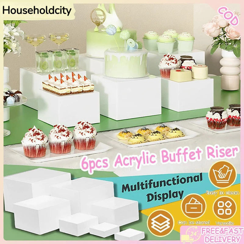 6PCS Buffet Riser Acrylic Display Cube Birthday Party Food Display ...