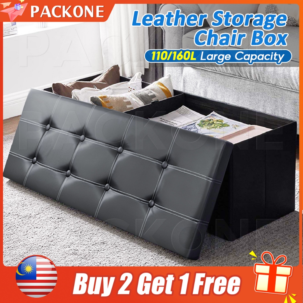 PACKONE 110L Storage Stool PU Stool Chair Leather Box Bench Folding