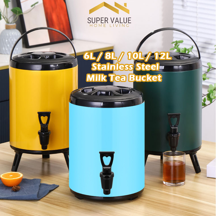 6L-12L Stainless Steel Tea Insulated Bucket Hot Cold Beverage Bucket ...