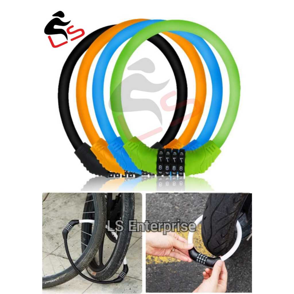 LS Password Lock Bicycle Safety Lock 4 Digit Pin Security Bicycle Cable ...