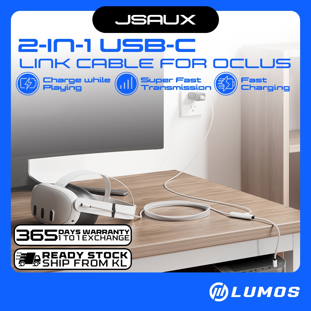 JSAUX CD0044A 2-IN-1 USB-C Link Cable for Oclus, Pico 4, VR etc16FT ...