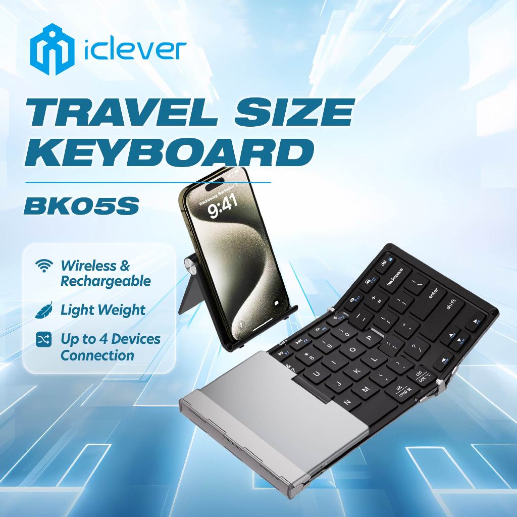iClever BK05S Foldable Bluetooth Keyboard, Portable Wireless Folding