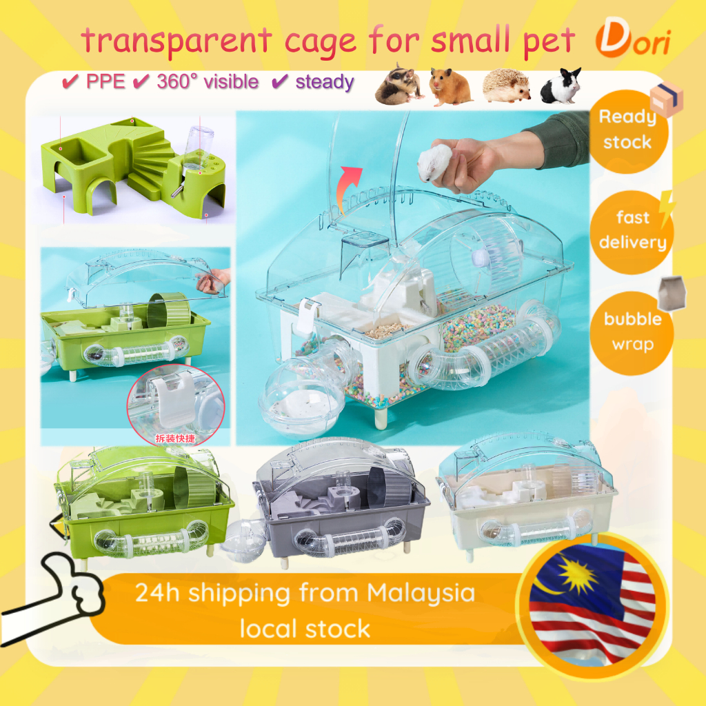 Acrylic Hamster Cage,Wooden Small Animal Cage with Accessories & Toys,2 ...