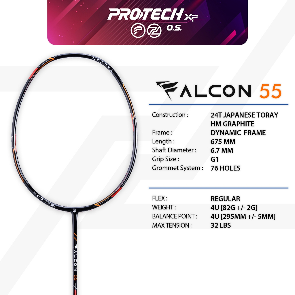 PROTECH Badminton Racket - FALCON 55 | 4UG1 | MAX 32lbs (4UG1) (FREE ...