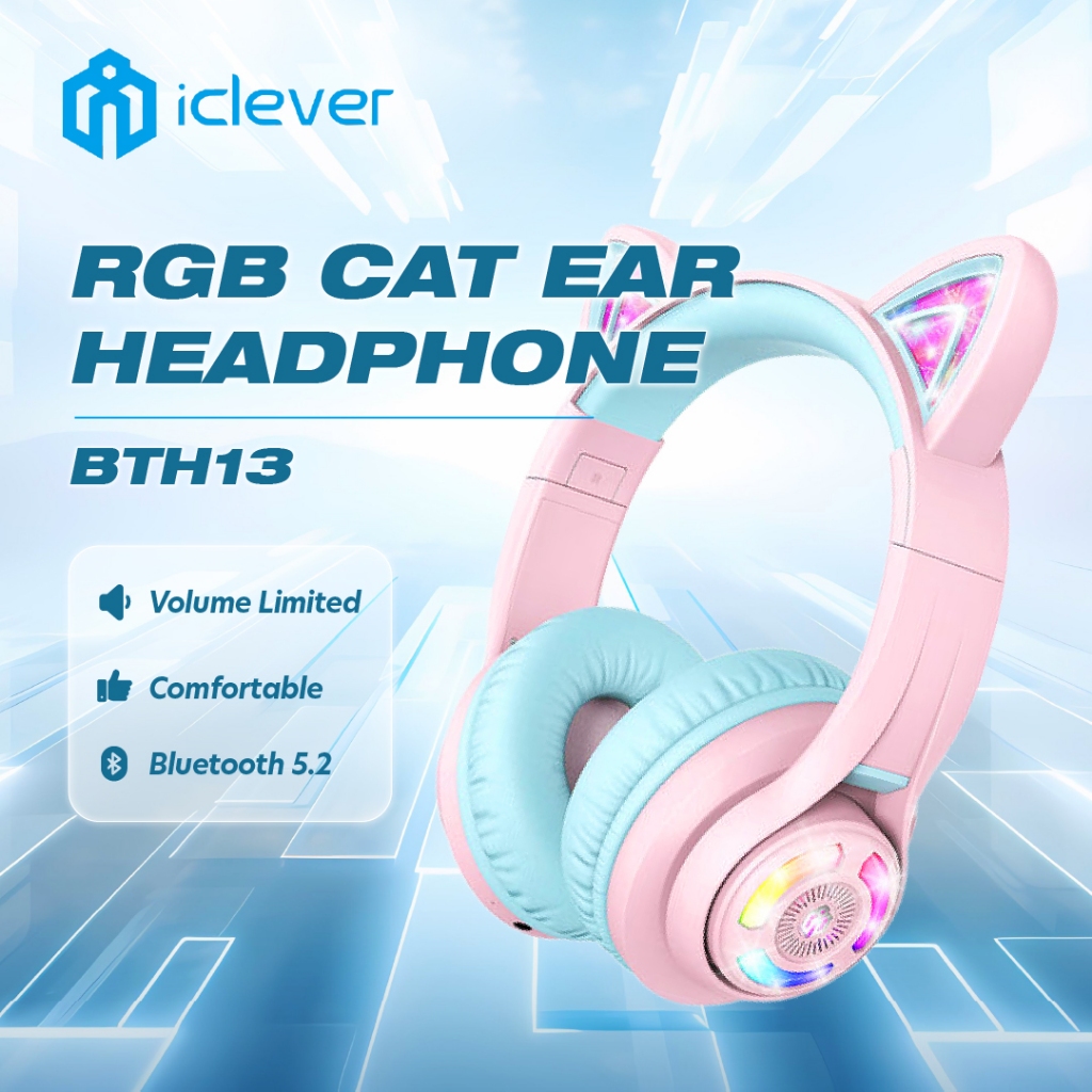 Cuffie Bluetooth Per Bambini IClever BTH13 – Orecchie Da Gatto LED, Volume Limitato 74/85dBA