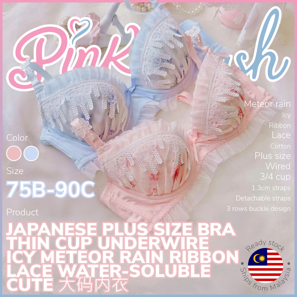 Japanese Plus Size Bra Thin Cup Underwire Icy Meteor Rain Ribbon Lace ...