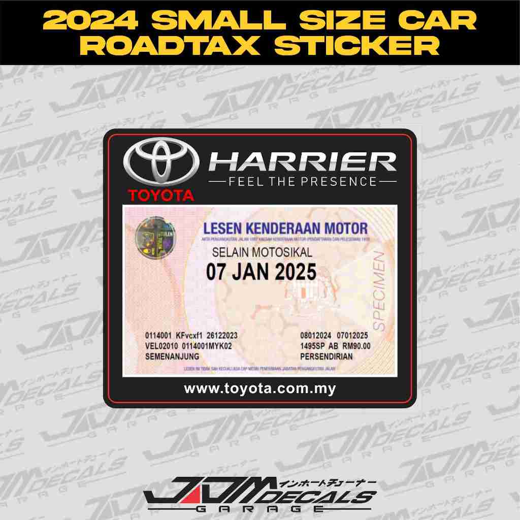 [2024 SMALL SIZE CAR ROADTAX STICKER] Toyota Harrier Windscreen Roadtax ...