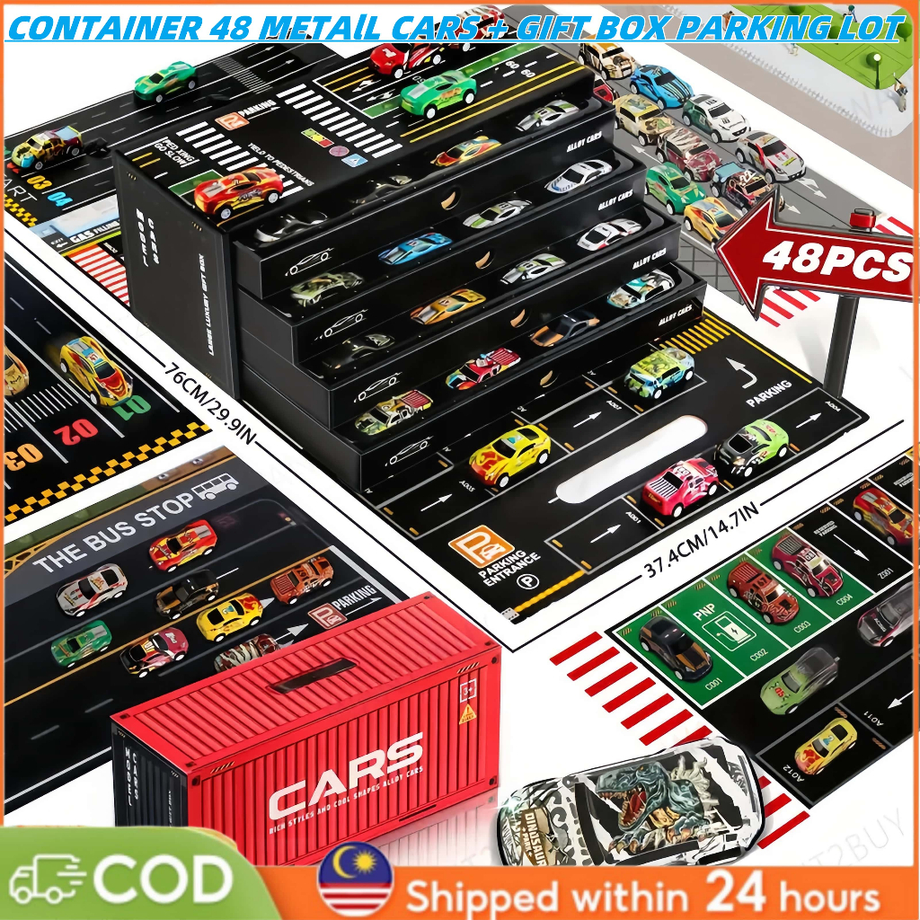 CocoStar 48 pcs Mini Alloy Cars Assembly Container Kids Race Track Box ...