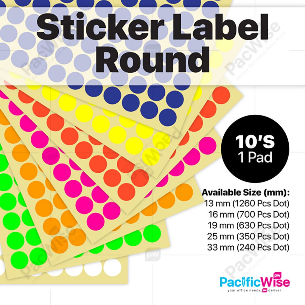 Sticker Label Round/Pelekat Bulat–Warna Self Adhesive Circle Stickers ...