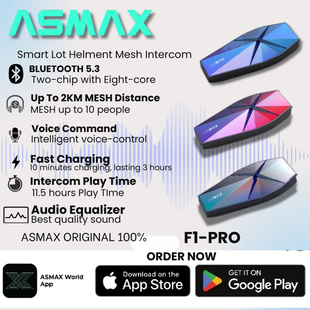 ASMAX F1 PRO MOTORCYCLE HELMET MESH INTERCOM EXCLUSIVE SELF-DEVELOPED ...