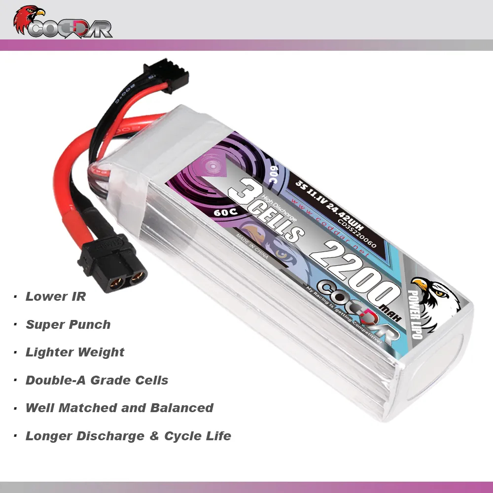 RoaringTop Batterie Lipo 3S 2200mAh 11.1V 35C - XT60, 21x32x85 Mm, 162g, Pour RC Voiture, Avion, Quadcopter