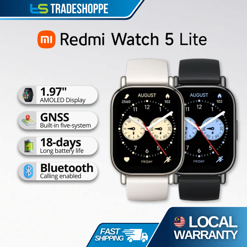 Xiaomi Redmi Watch 5 Lite Smart Watch 1.96 AMOLED Display 150 Sports modes GNSS GPS Bluetooth Calling Shopee Singapore